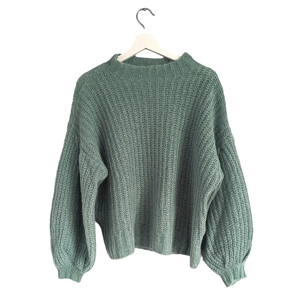 SEZANE Olric jumper sweater Alpaga Balloon Sleeves in Almond Green size S Small - Picture 4 of 9